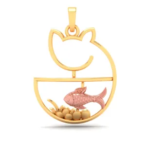 14k Cat Shaped Fish Bowl Gold Pendant With A Touch Of Yellow Gold From Amazea Collection