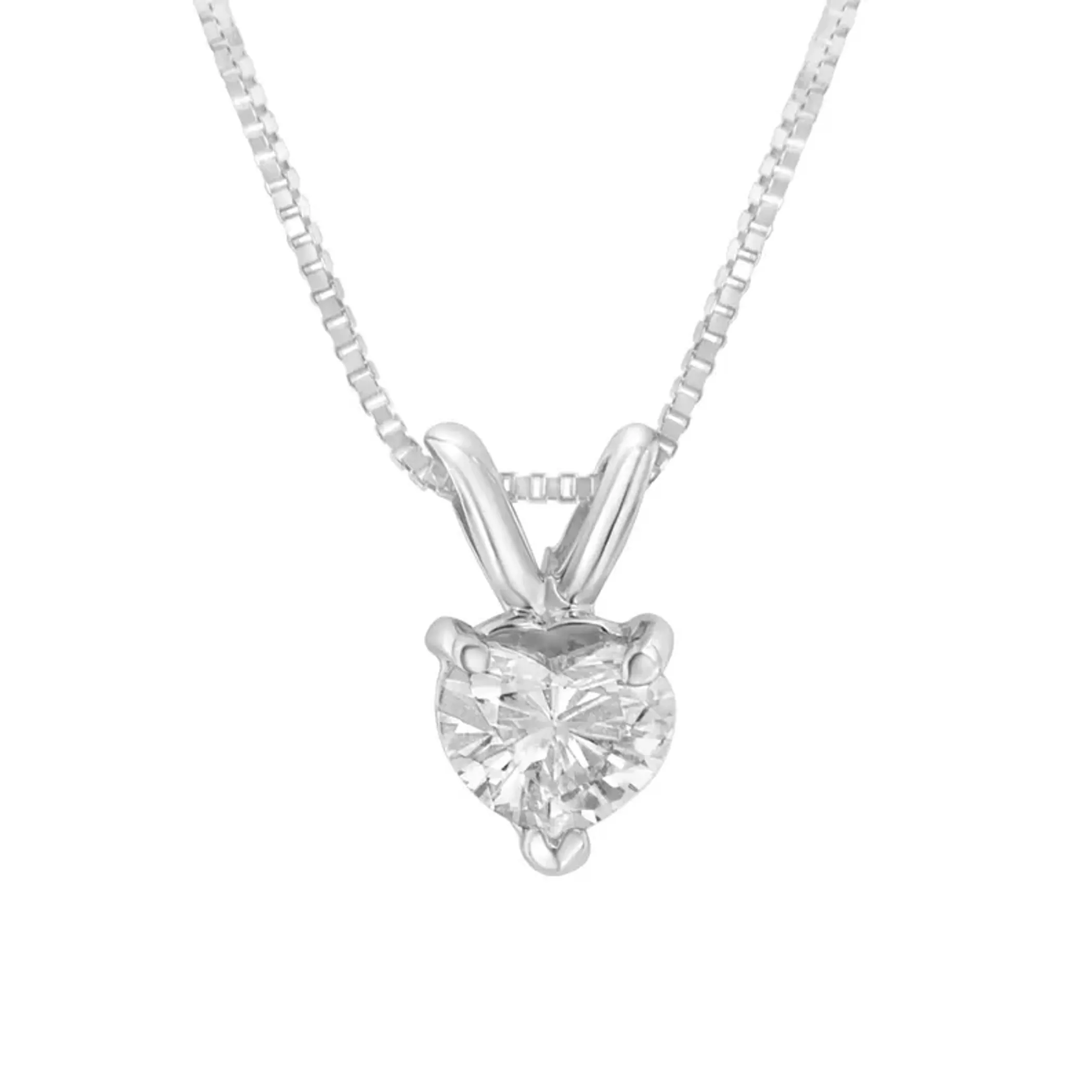 14K White Gold 3-Prong Set Heart Shaped Solitaire Diamond 18" Pendant Necklace (H-I Color, VS2-SI1 Clarity) - Choice of Carat Weight (3300) - Pack Of: 1