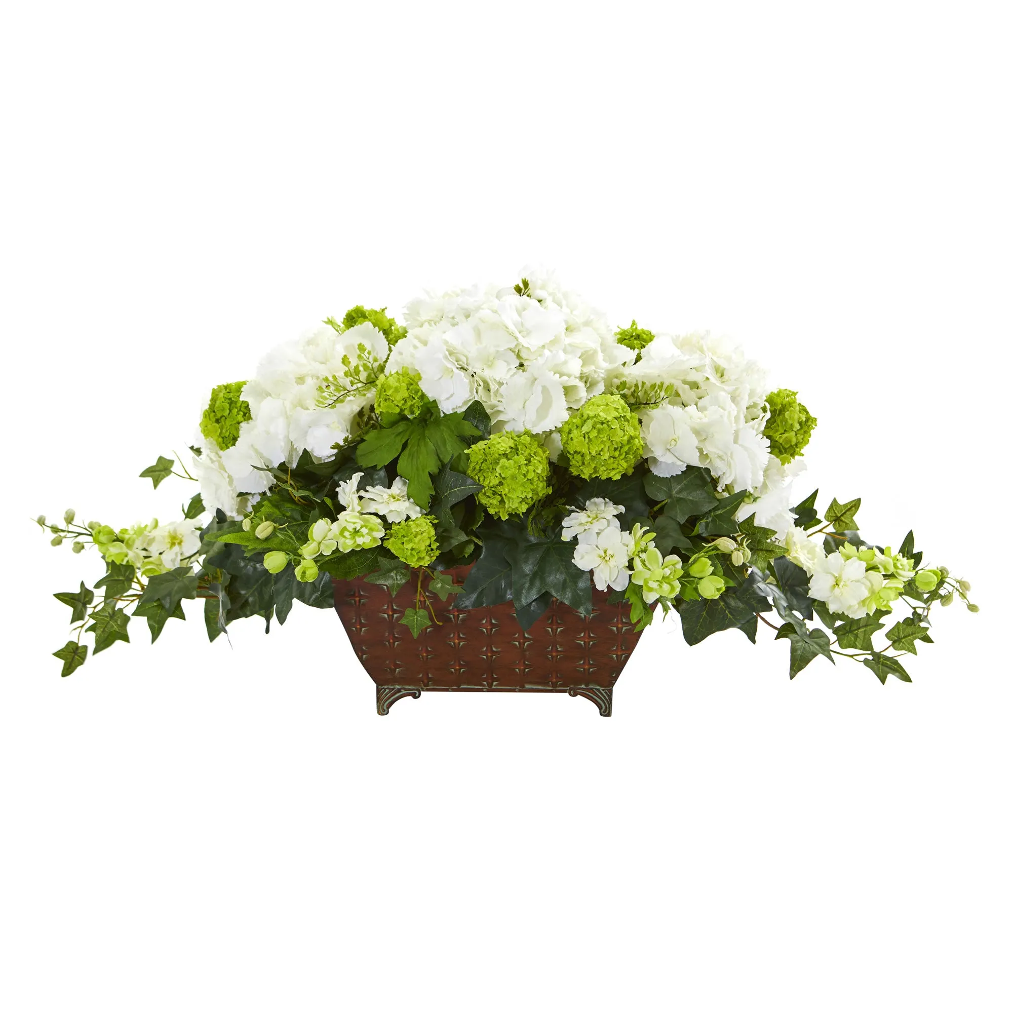 15.5" Artificial Hydrangea & Ivy Arrangement w/Planter - Low Maintenance, Life-Like & Vibrant Silk Flowers For Busy People.