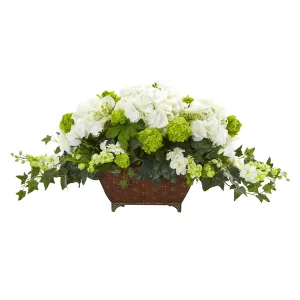 15.5" Artificial Hydrangea & Ivy Arrangement w/Planter - Low Maintenance, Life-Like & Vibrant Silk Flowers For Busy People.