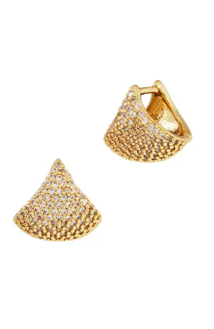 18K GOLD STERLING SILVER FAN  CZ EARRINGS