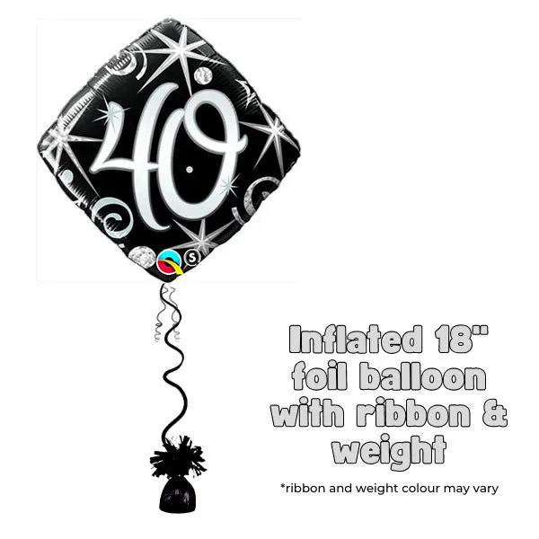 18" 40th Elegant Sparkles & Swirls Foil Balloon
