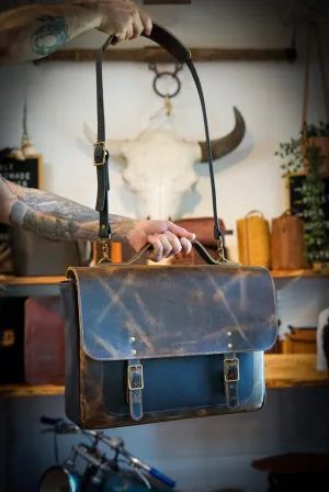 18" Messenger Bag (Two Tone: Vintage "Honey Brown"   Dark "Carob" Brown)