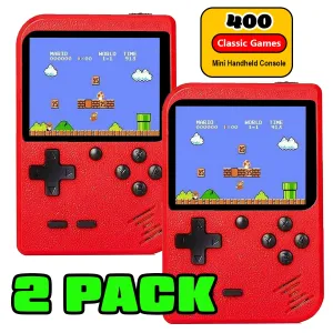 2 Pack Handheld Games for Kids Console 400 Retro Video Games, Portable Gaming Player Mini Arcade Electronic Toy Gifts for Boys Girls 2 Pack [Red]