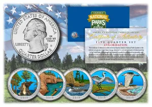 2018 America The Beautiful COLORIZED Quarters U.S. Parks 5-Coin Set with Capsules