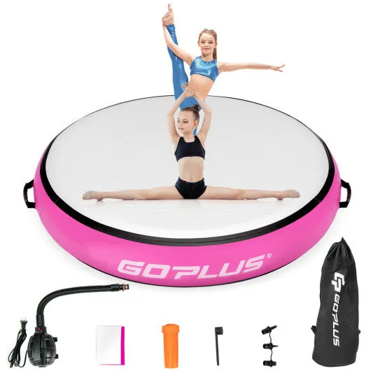 40 Inch Inflatable Round Gymnastic Mat with Electric Pump-Pink