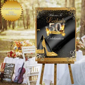 50 and Fabulous Birthday Welcome Canvas Sign