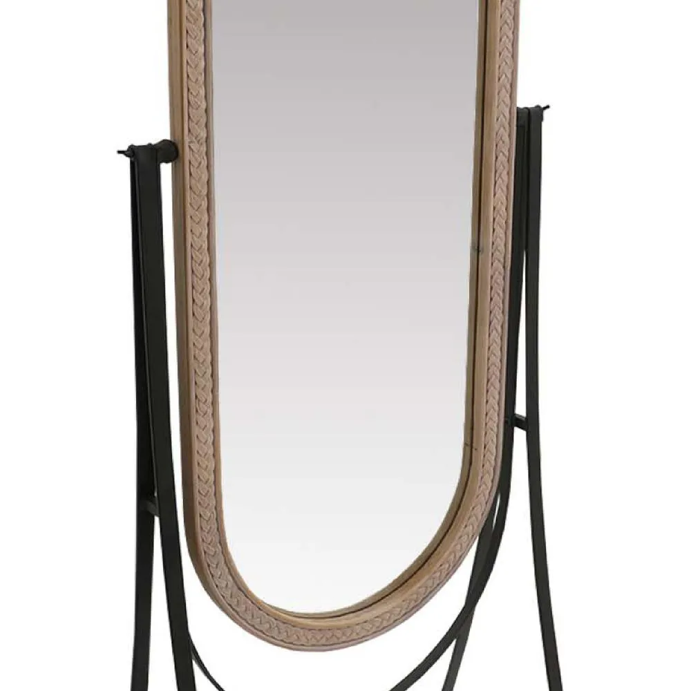 64 Inch Tall Adjustable Cheval Mirror with Oval Carved Wood Frame and Metal Stand, Brown By The Urban Port