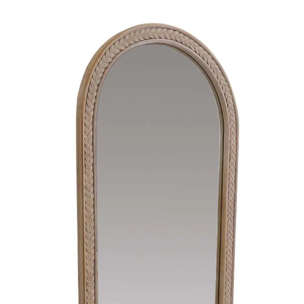 64 Inch Tall Adjustable Cheval Mirror with Oval Carved Wood Frame and Metal Stand, Brown By The Urban Port
