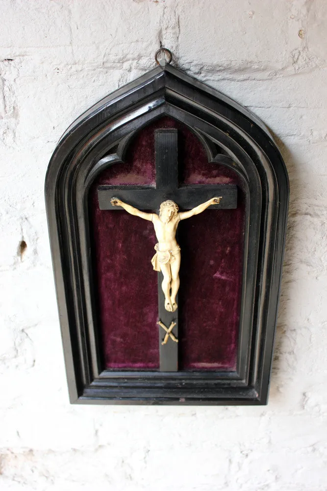 A Fine 19thC Ivory Carved & Ebony Framed Corpus Christi