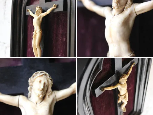 A Fine 19thC Ivory Carved & Ebony Framed Corpus Christi