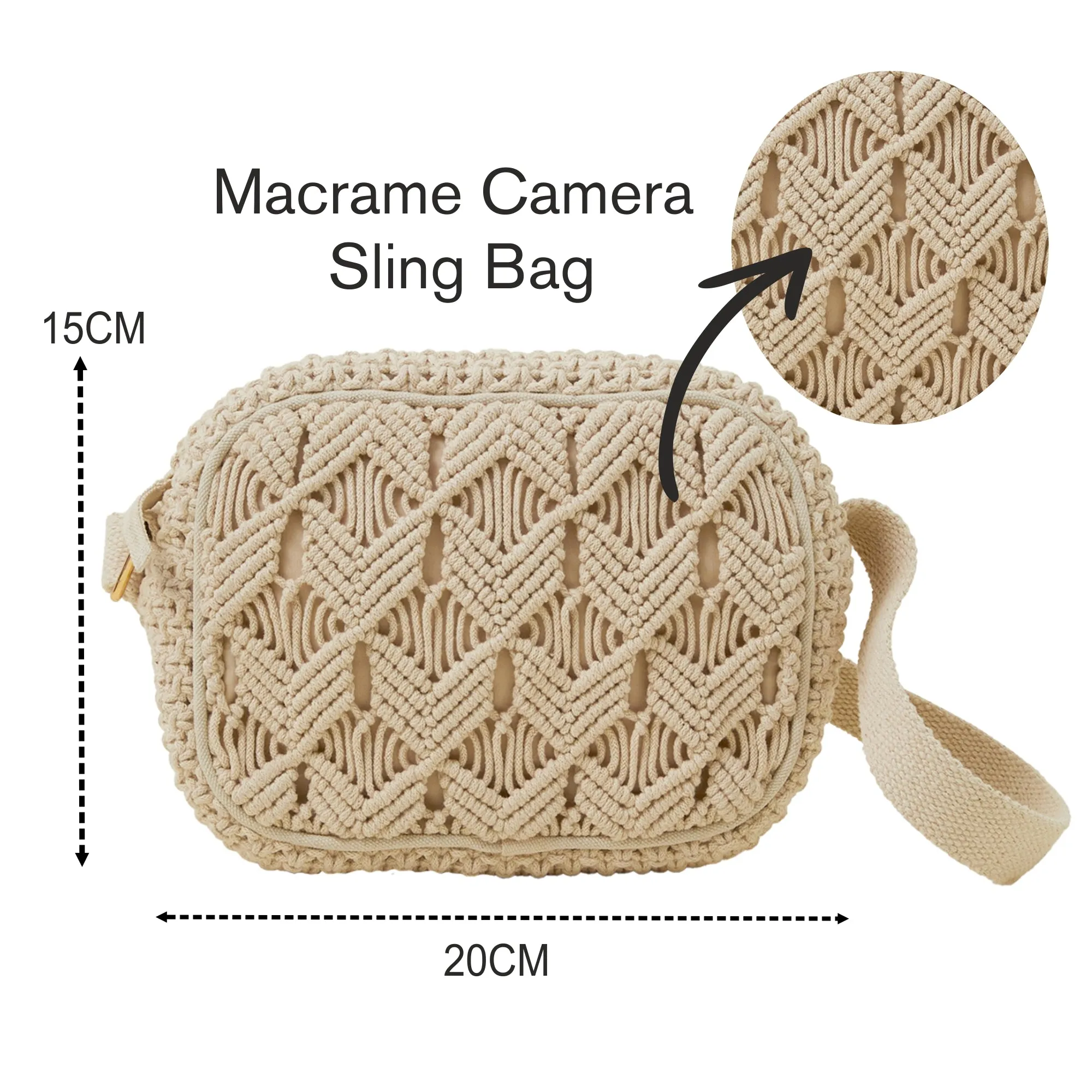 Accessorize London Women's Cream Macrame Camera Bag