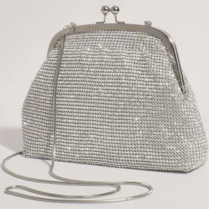 Adorne | Disco Glam Purse Frame Clutch Silver