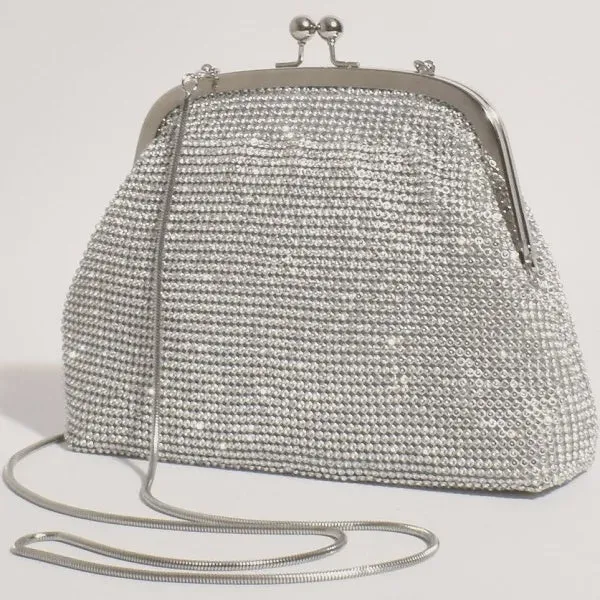 Adorne | Disco Glam Purse Frame Clutch Silver