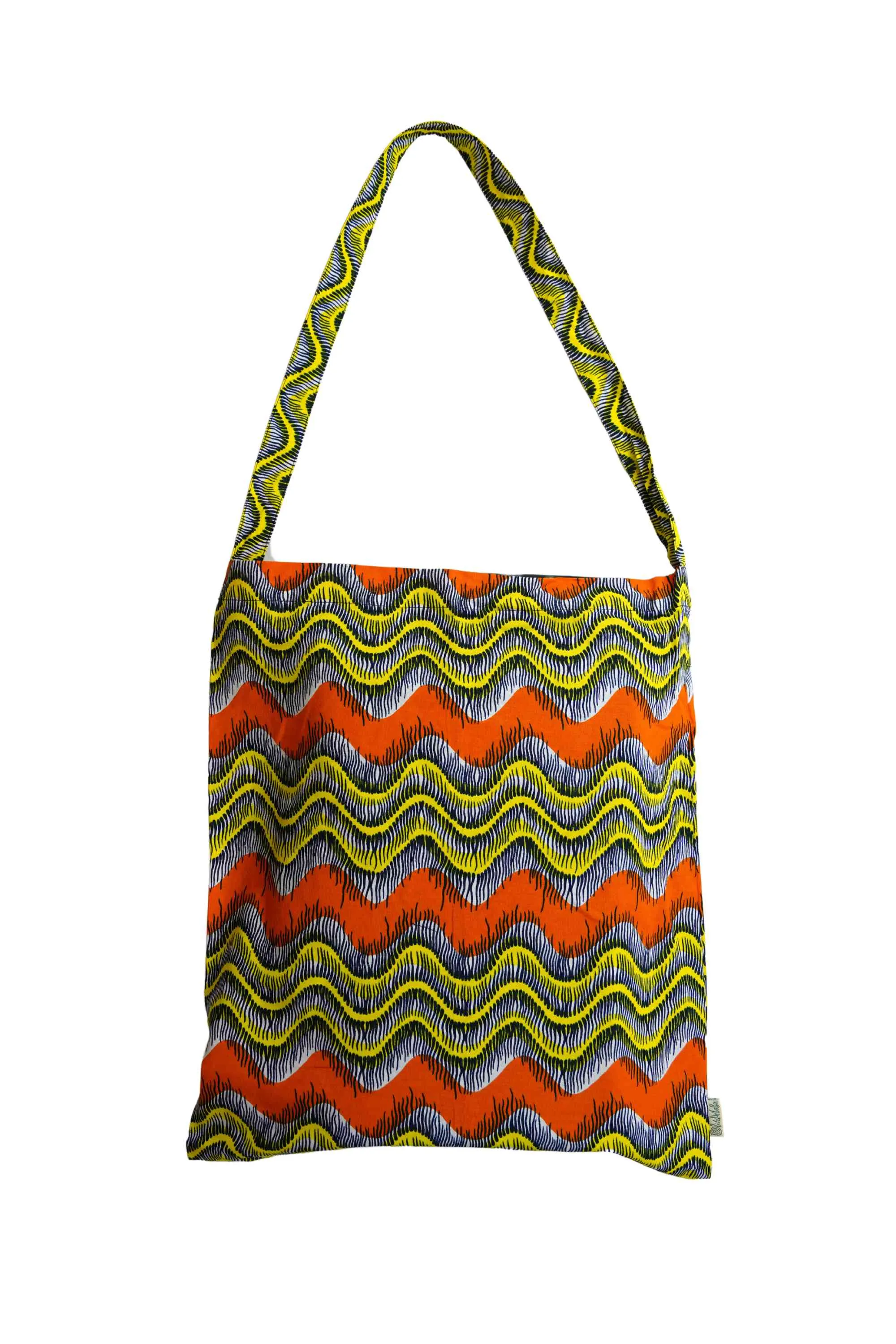 Akoli Messenger Totebag - Orange Green and Yellow African Ankara Wax Cotton Print_2
