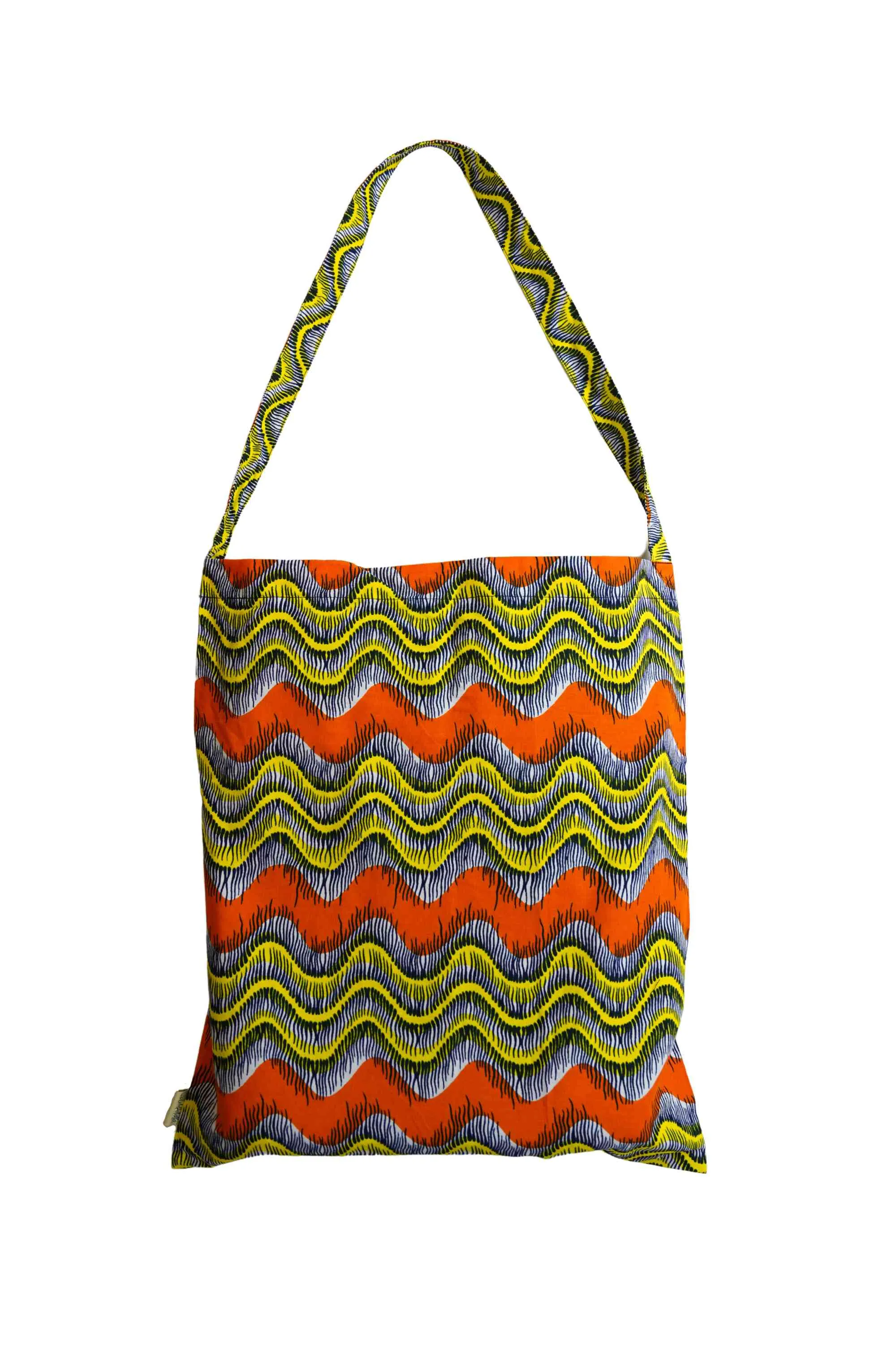 Akoli Messenger Totebag - Orange Green and Yellow African Ankara Wax Cotton Print_2