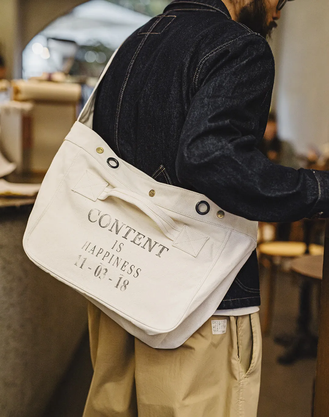 American Retro Motorcycle Large Capacity Canvas Messenger Printed Letter Men's Bag