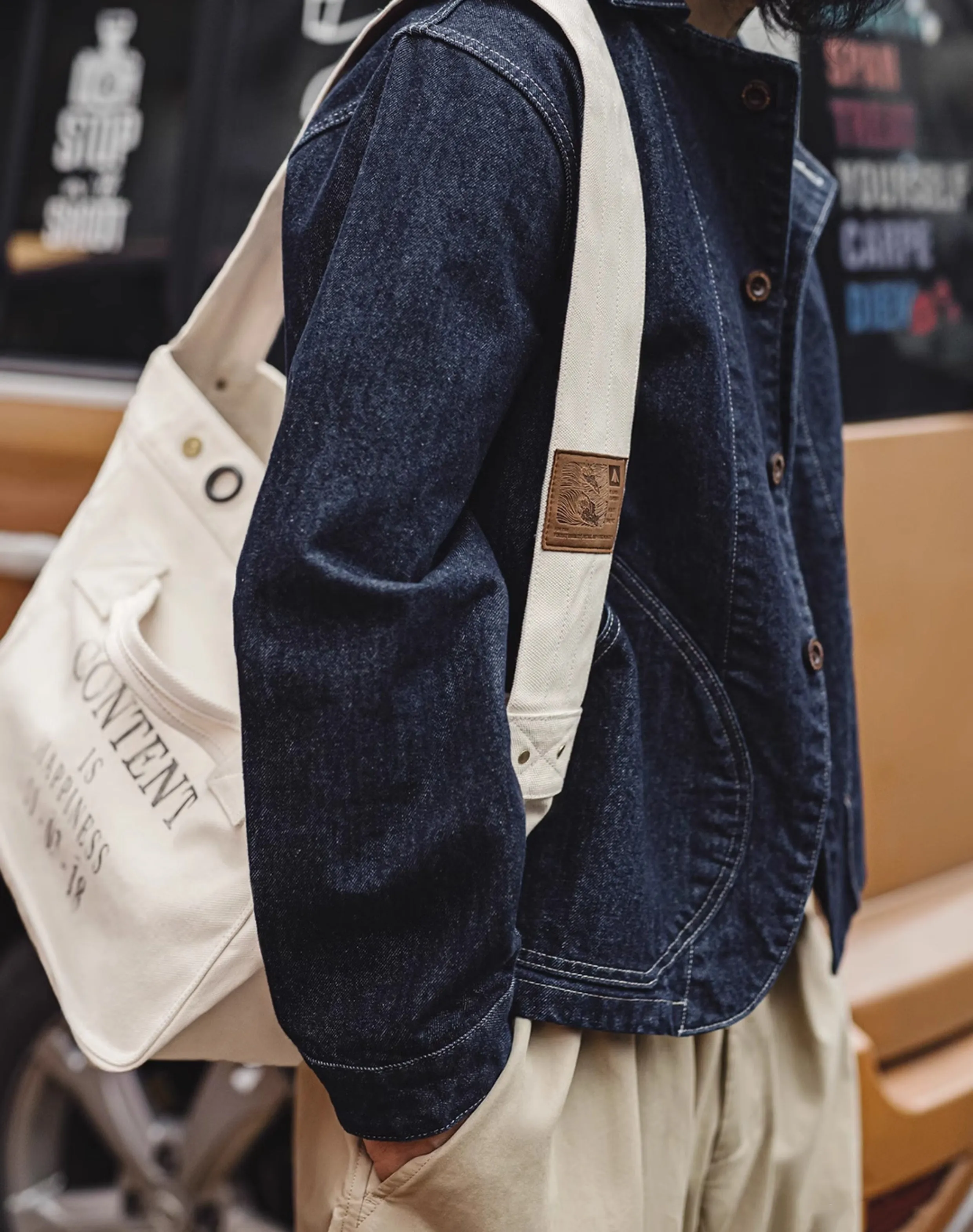 American Retro Motorcycle Large Capacity Canvas Messenger Printed Letter Men's Bag