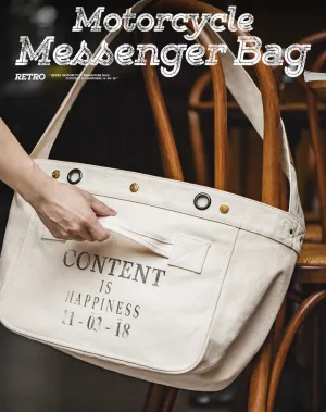 American Retro Motorcycle Large Capacity Canvas Messenger Printed Letter Men's Bag