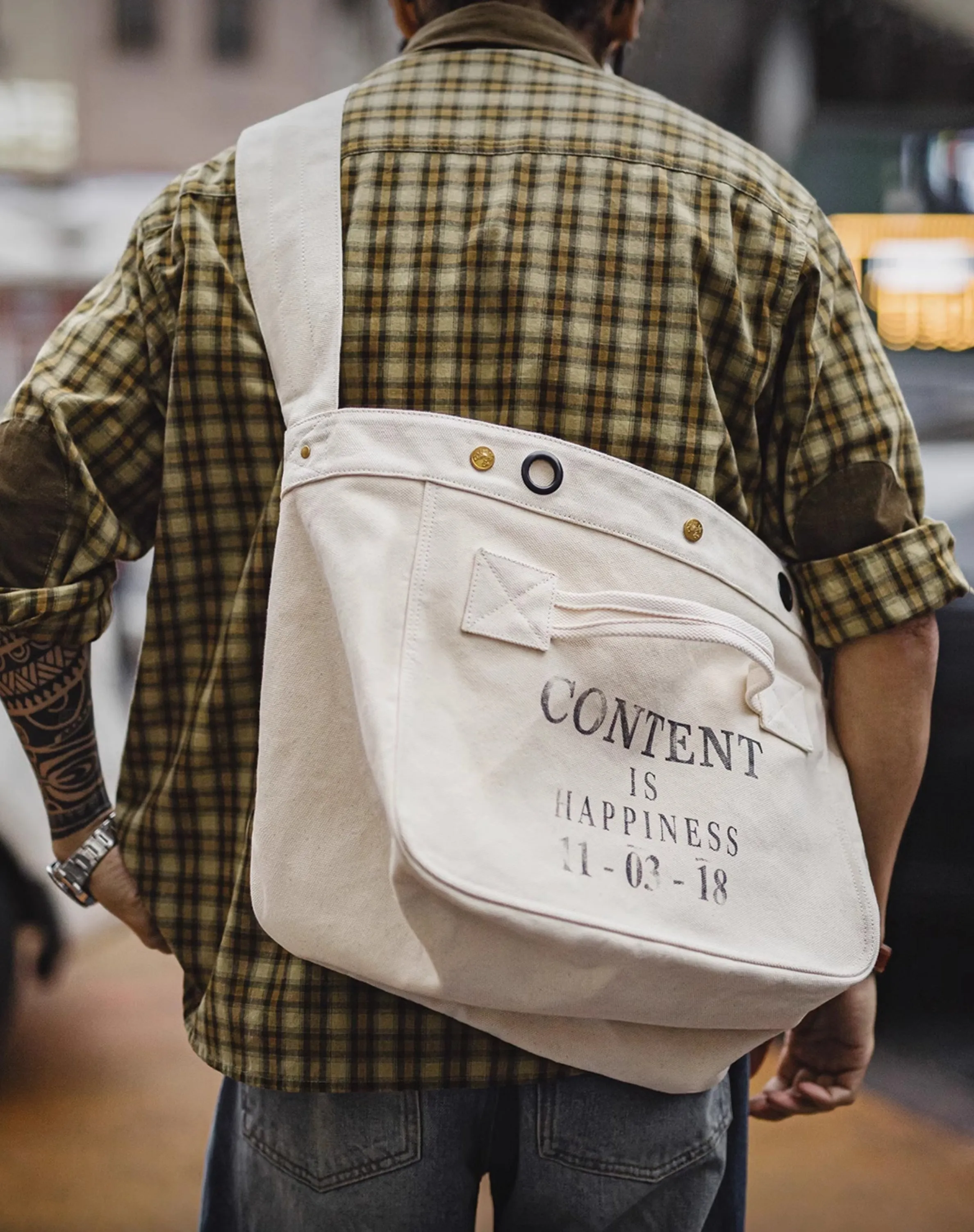American Retro Motorcycle Large Capacity Canvas Messenger Printed Letter Men's Bag