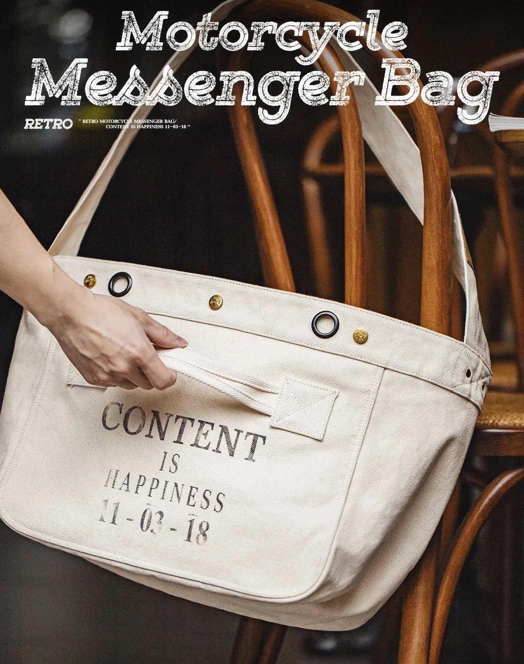 American Retro Motorcycle Large Capacity Canvas Messenger Printed Letter Men's Bag