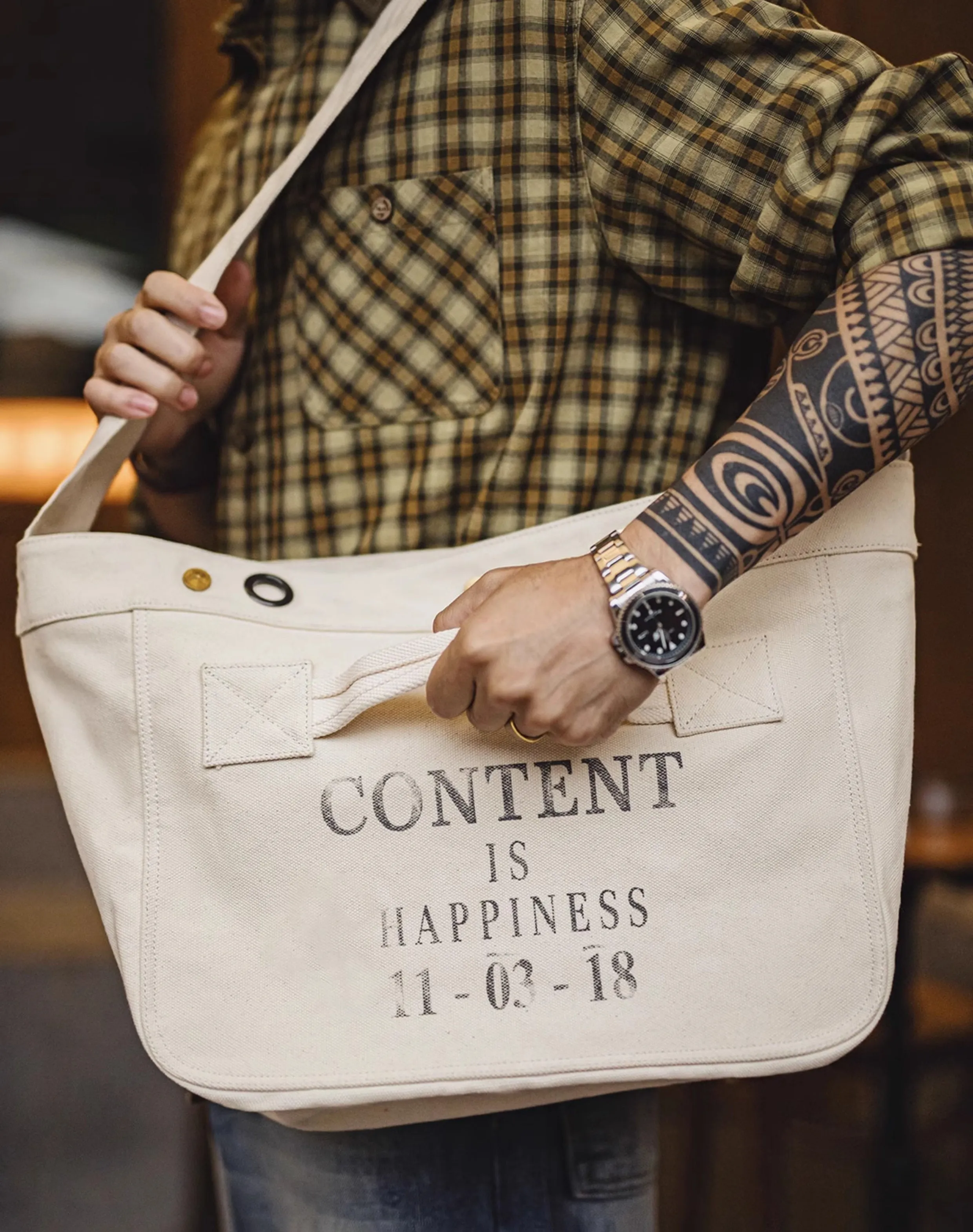 American Retro Motorcycle Large Capacity Canvas Messenger Printed Letter Men's Bag