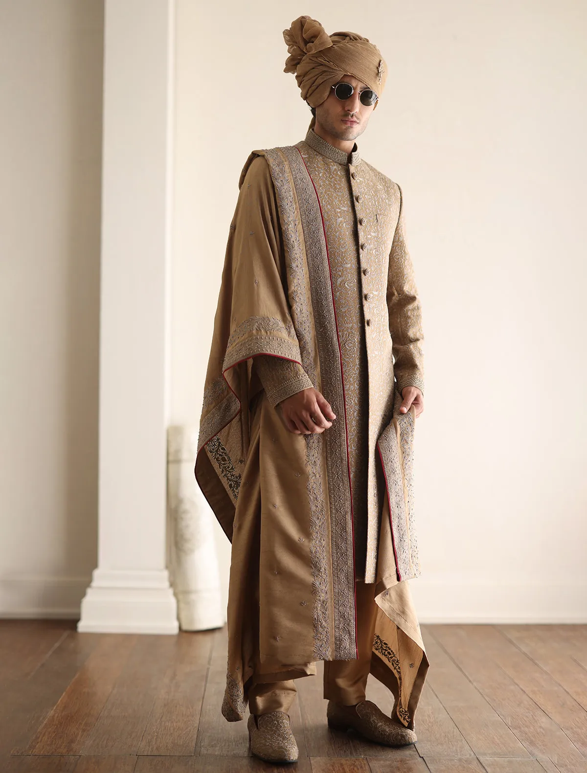 ANTIQUE GOLD INTRICATELY EMBROIDERED SHERWANI