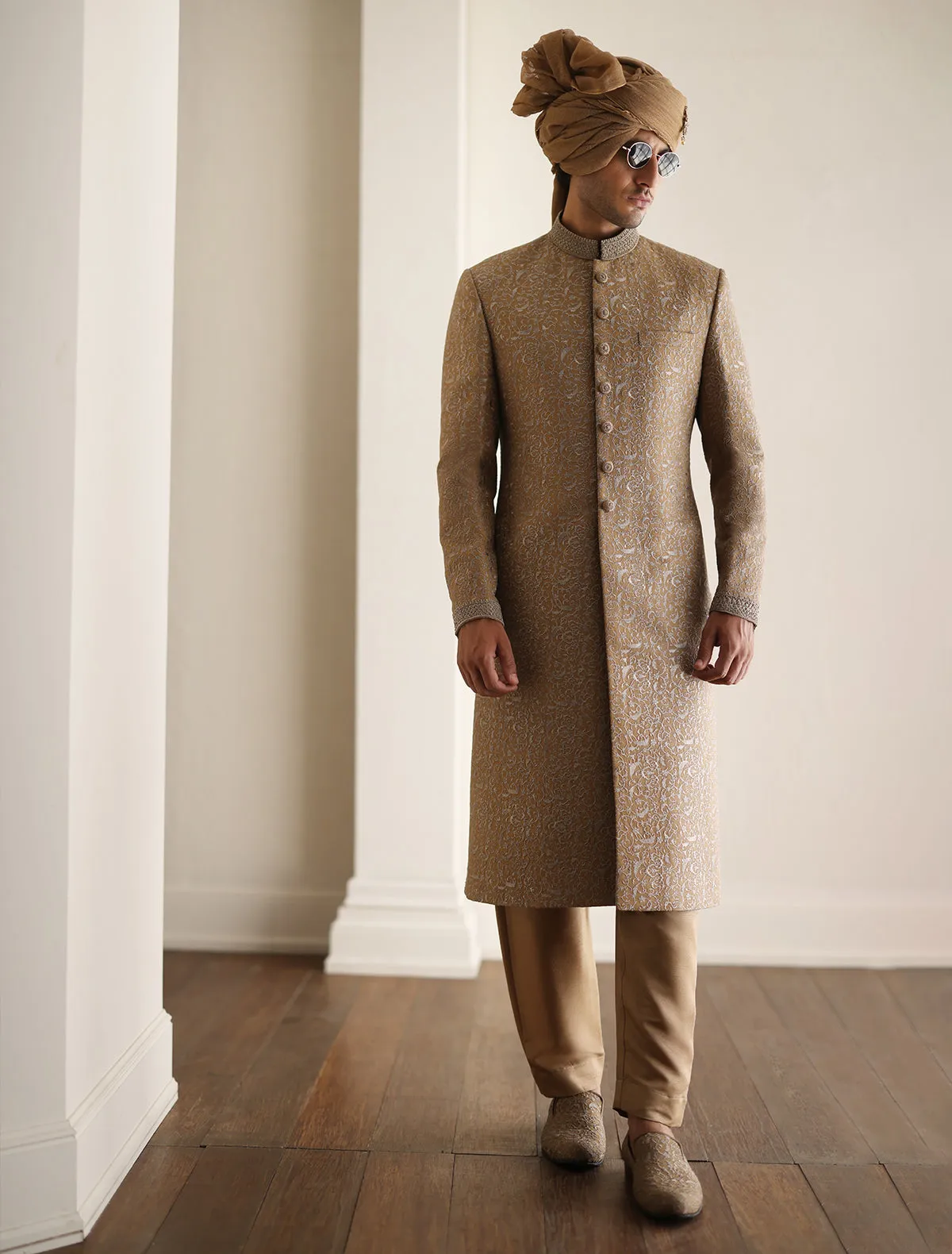 ANTIQUE GOLD INTRICATELY EMBROIDERED SHERWANI