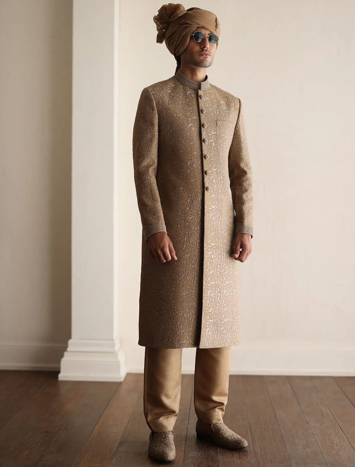 ANTIQUE GOLD INTRICATELY EMBROIDERED SHERWANI