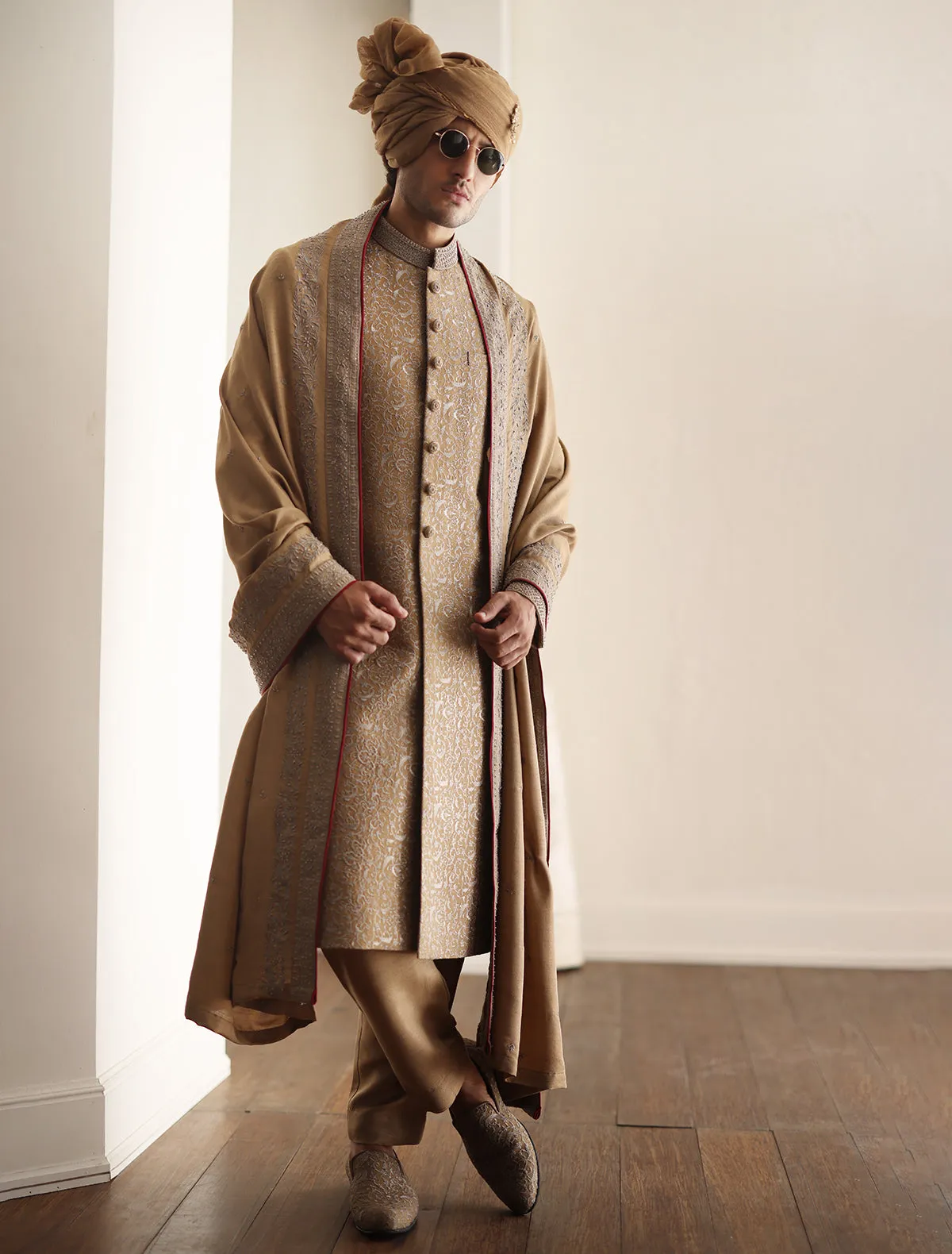ANTIQUE GOLD INTRICATELY EMBROIDERED SHERWANI