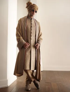 ANTIQUE GOLD INTRICATELY EMBROIDERED SHERWANI