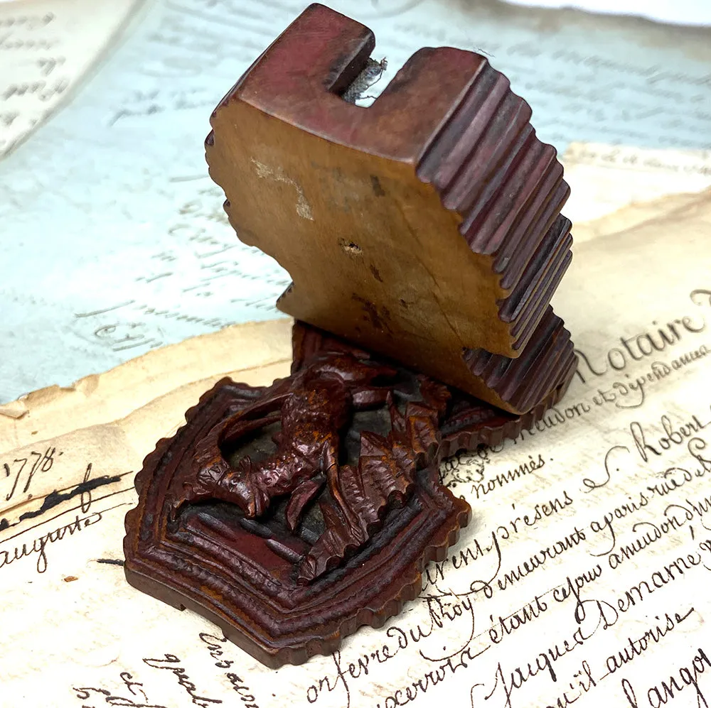 Antique Swiss Black Forest HC Pocket Watch Box, Stand, "Fruits of the Hunt" Scene