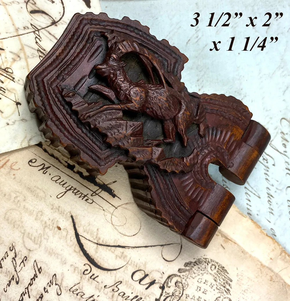 Antique Swiss Black Forest HC Pocket Watch Box, Stand, "Fruits of the Hunt" Scene