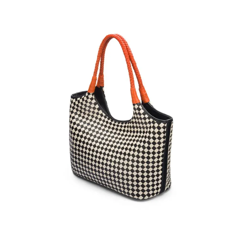 Anya Woven Leather Shoulder Bag - Mono Check With Orange