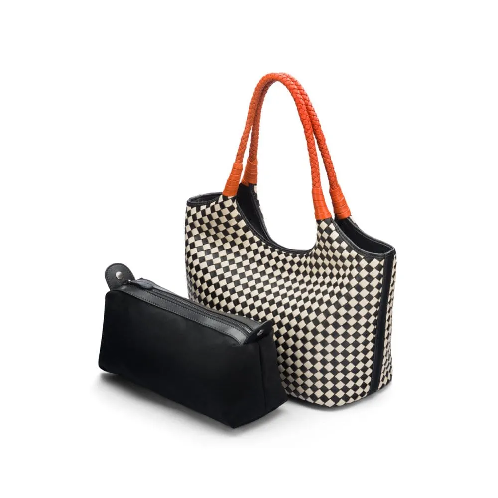 Anya Woven Leather Shoulder Bag - Mono Check With Orange