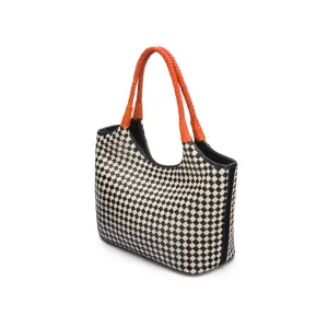 Anya Woven Leather Shoulder Bag - Mono Check With Orange
