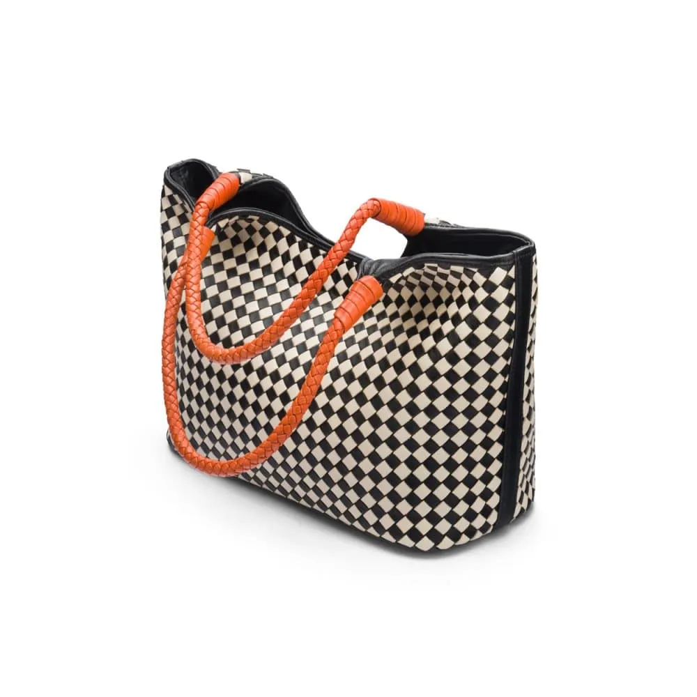 Anya Woven Leather Shoulder Bag - Mono Check With Orange