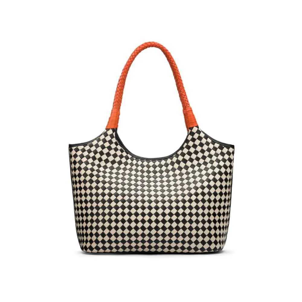 Anya Woven Leather Shoulder Bag - Mono Check With Orange