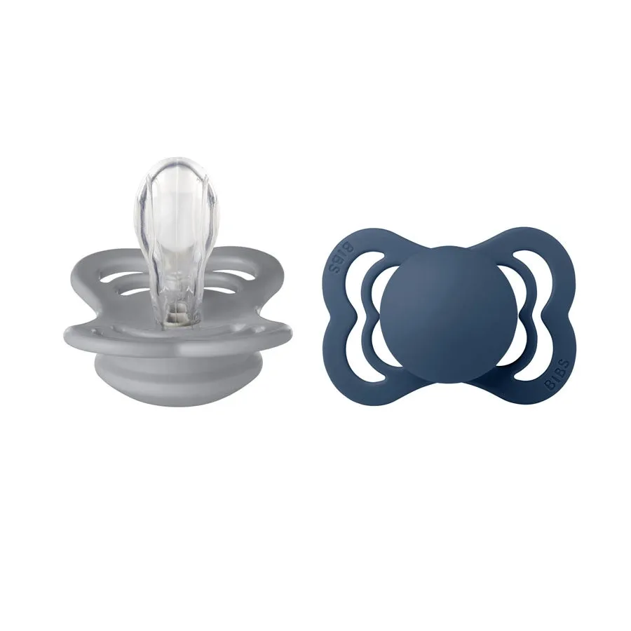 Bibs Pacifier Supreme Silicone Size 2 - Pack of 2 (Cloud/Steel Blue)