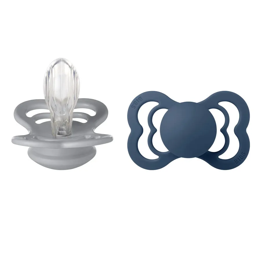 Bibs Pacifier Supreme Silicone Size 2 - Pack of 2 (Cloud/Steel Blue)
