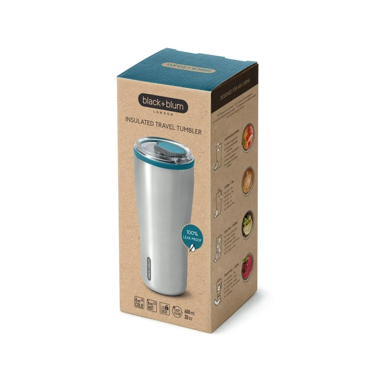 Black Blum Insulated Travel Tumbler - Leak Proof Stainless Steel Tumbler 600ml | Ocean