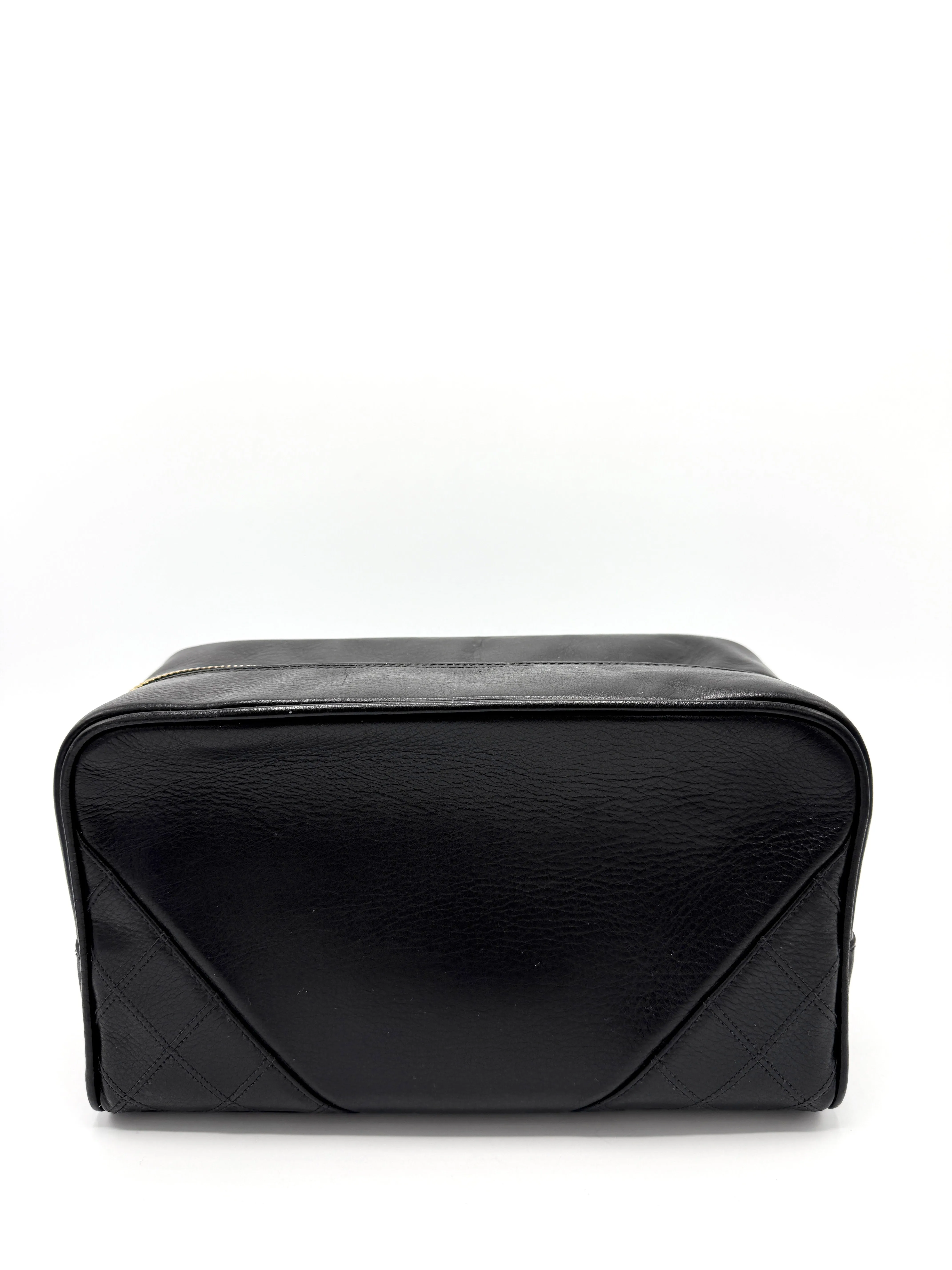 Black Quilted Zip Toiletry Pouch
