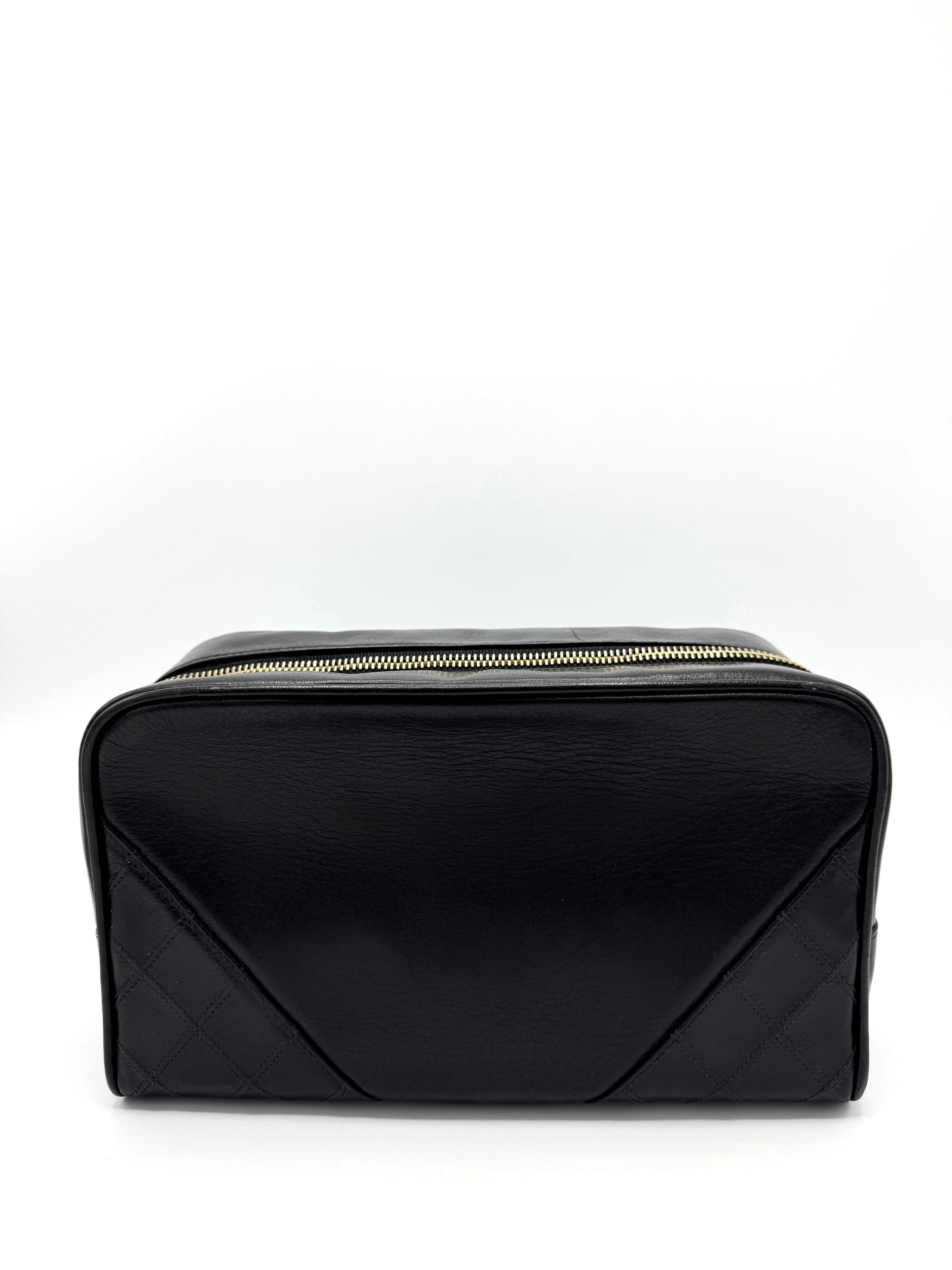 Black Quilted Zip Toiletry Pouch