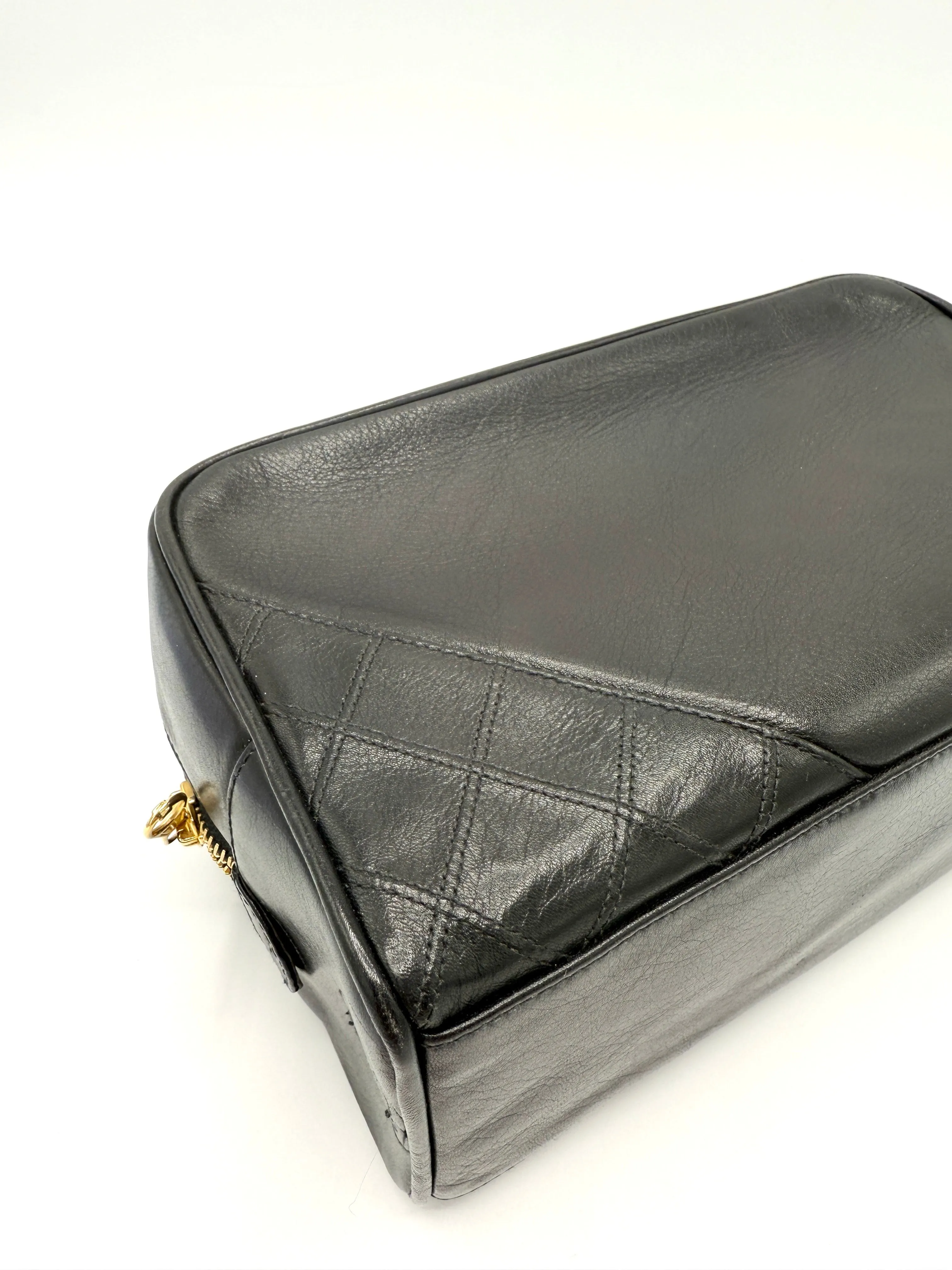 Black Quilted Zip Toiletry Pouch