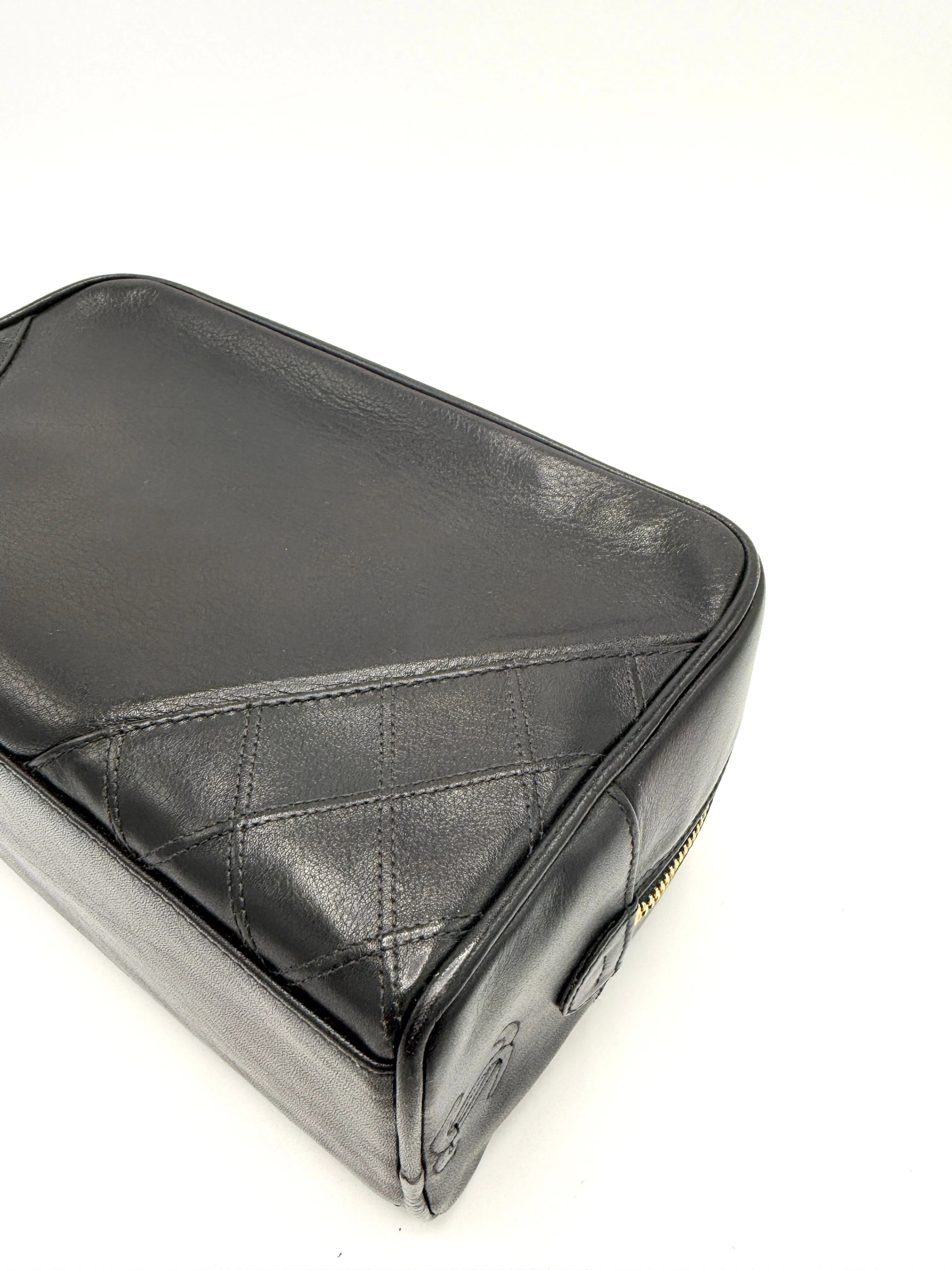 Black Quilted Zip Toiletry Pouch