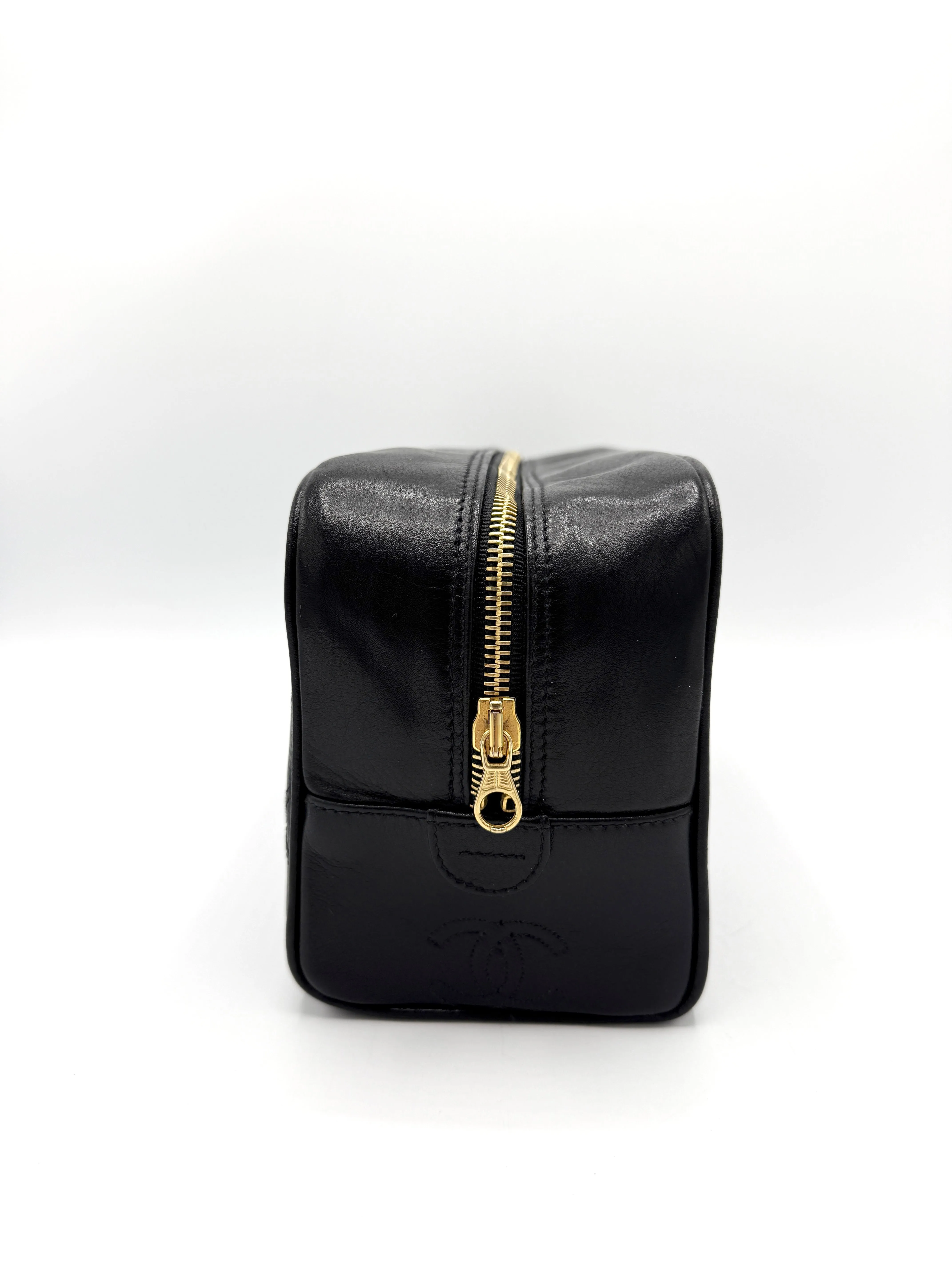 Black Quilted Zip Toiletry Pouch
