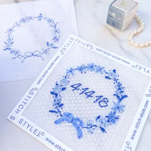 Blue Floral Wreath Needlepoint Canvas