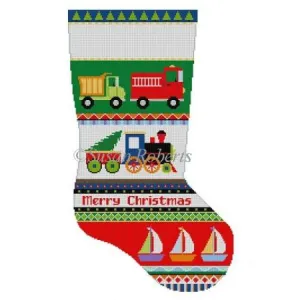 Bold Stripe Trucks Stocking Canvas