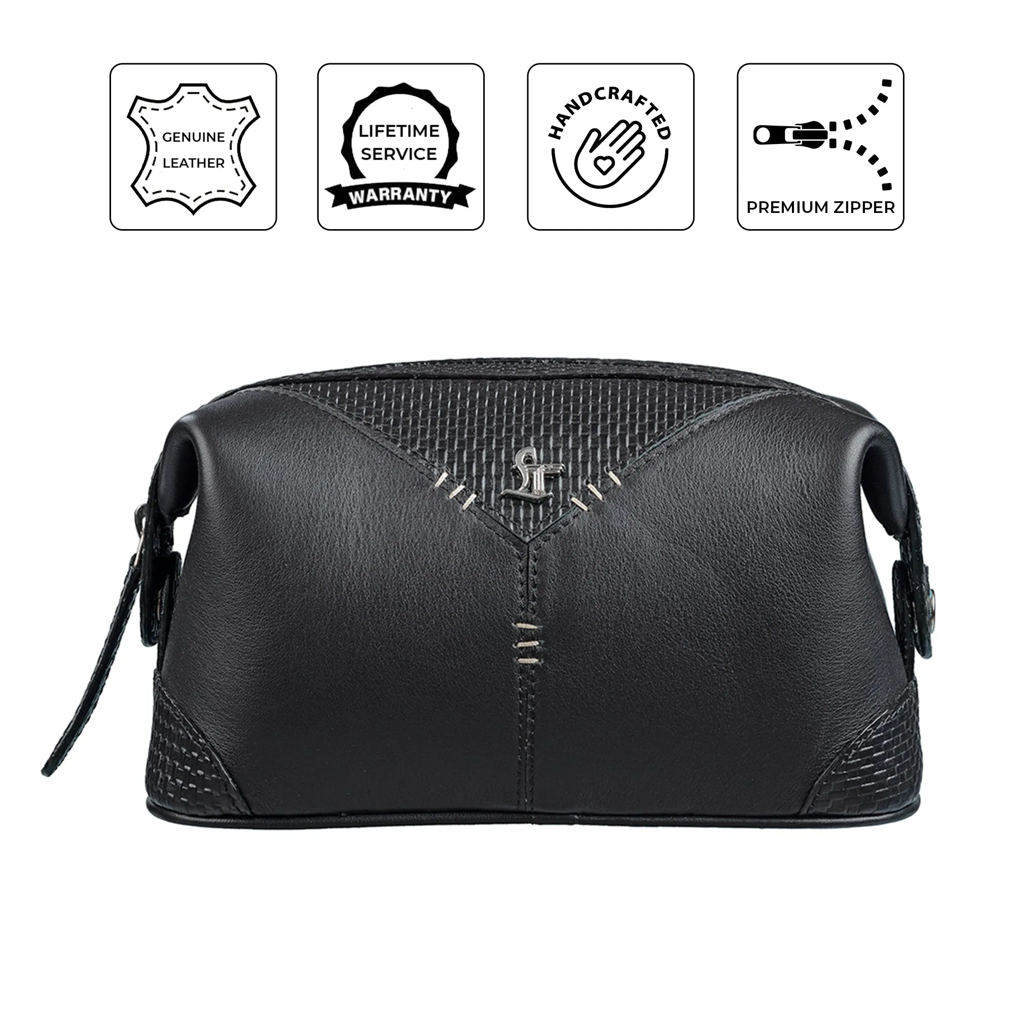 Bom Leather Toiletry / Shaving Kit Bag | For Carrying Grooming Essentials & Travel  | Color: Brown, Black