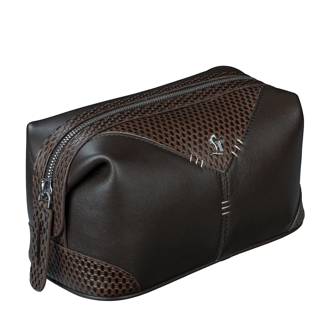 Bom Leather Toiletry / Shaving Kit Bag | For Carrying Grooming Essentials & Travel  | Color: Brown, Black